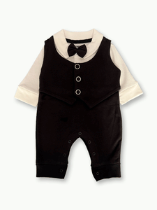 Black & White Waistcoat Tuxedo Romper (0-12M)